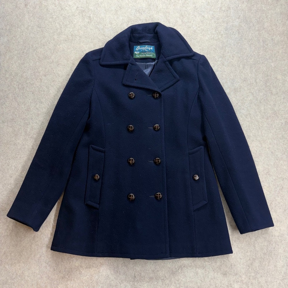 Vintage Navy Blue Wool Double Breasted Peacoat Women Small Dark Academia Preppy